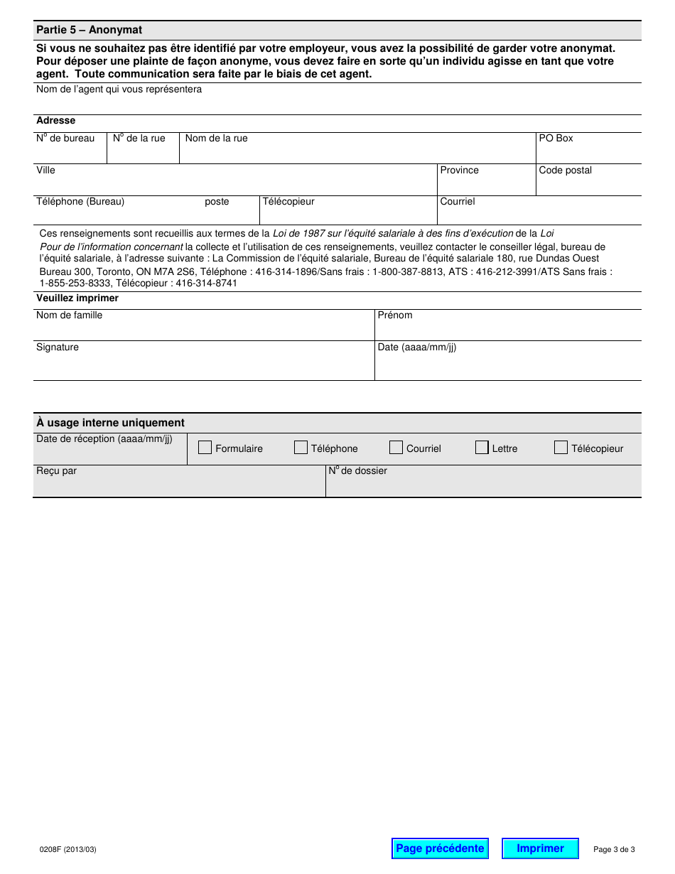 Forme 0208F Demande De Services De Revision - Ontario, Canada (French), Page 3