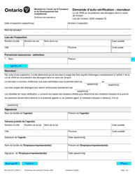 Document preview: Forme MOL-ES-027 Demande D'auto-Verification - Recruteur - Ontario, Canada (French)