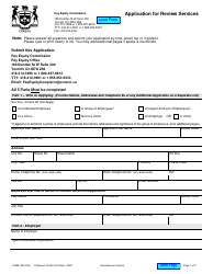 Document preview: Form 0208E Application for Review Services - Ontario, Canada