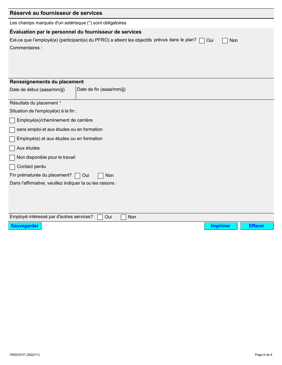 Forme ON00331F Entente De Placement De Formation Du Programme De Formation Relais De Lontario - Ontario, Canada (French), Page 6
