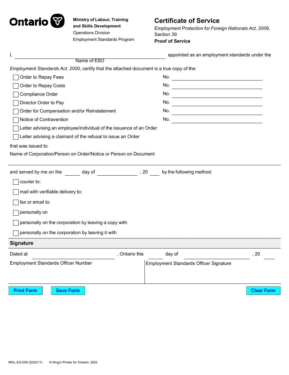 Form MOLES059 Fill Out, Sign Online and Download Fillable PDF
