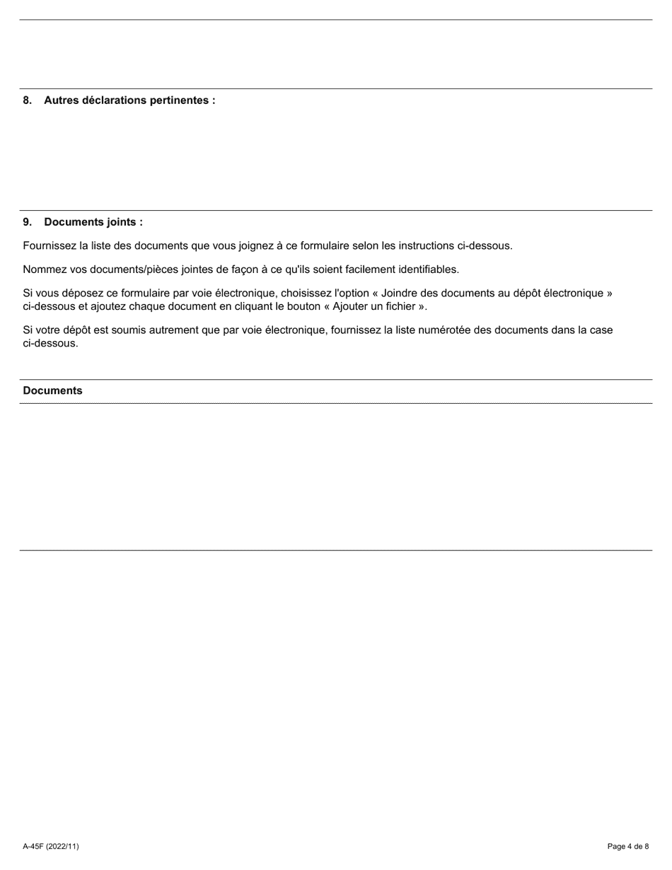 Forme A-45 Requete Relative Au Defaut De Fournir Letat Financier - Ontario, Canada (French), Page 4