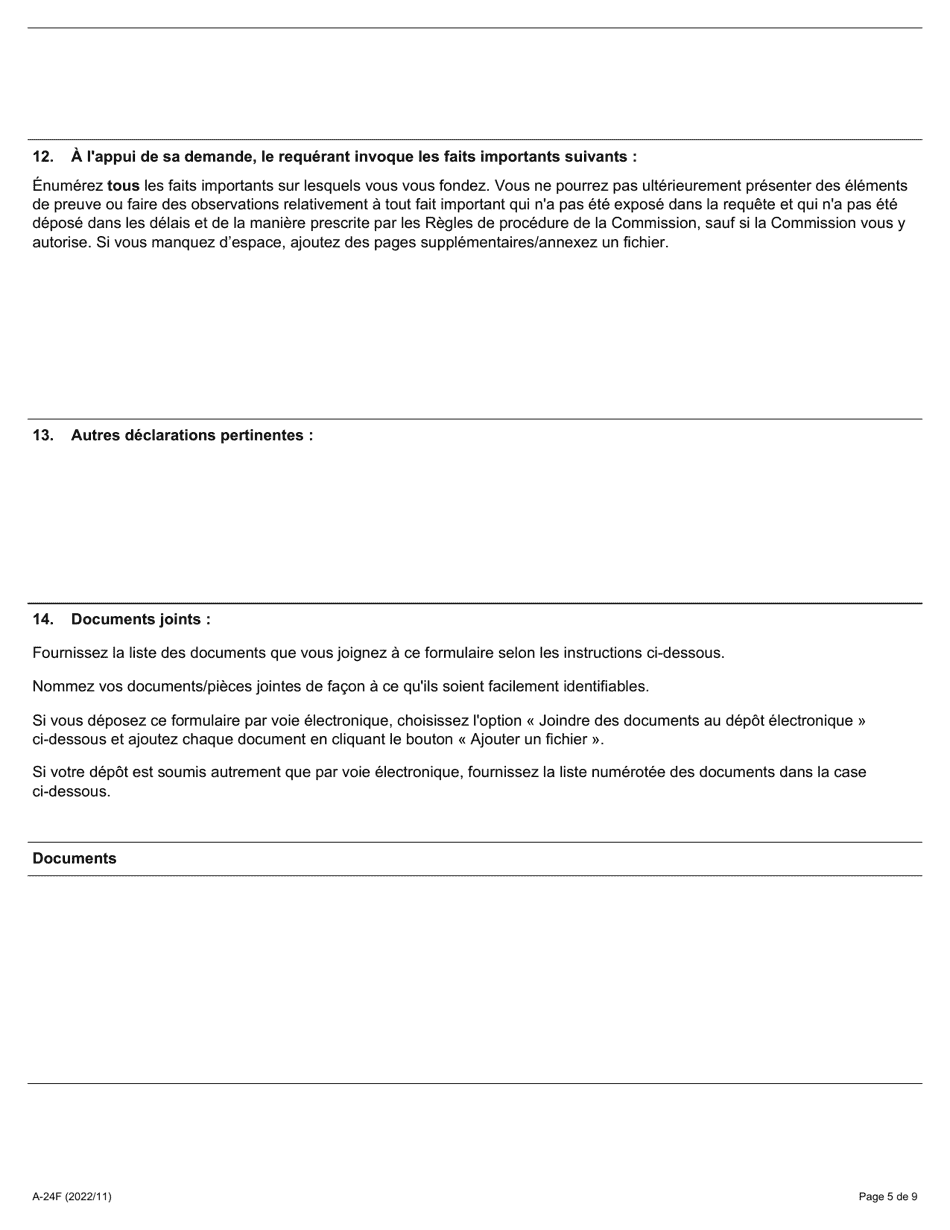 Forme A-24 Requete En Vertu De Larticle 69 Et / Ou Du Paragraphe 1 (4) De La Loi (Vente Dune Entreprise Et / Ou Employeur Lie) - Ontario, Canada (French), Page 5