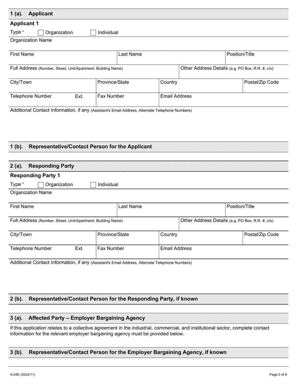 Form A-24 Application Under Section 69 and / or Subsection 1(4) of the Act (Sale of Business and / or Related Employer) - Ontario, Canada, Page 2