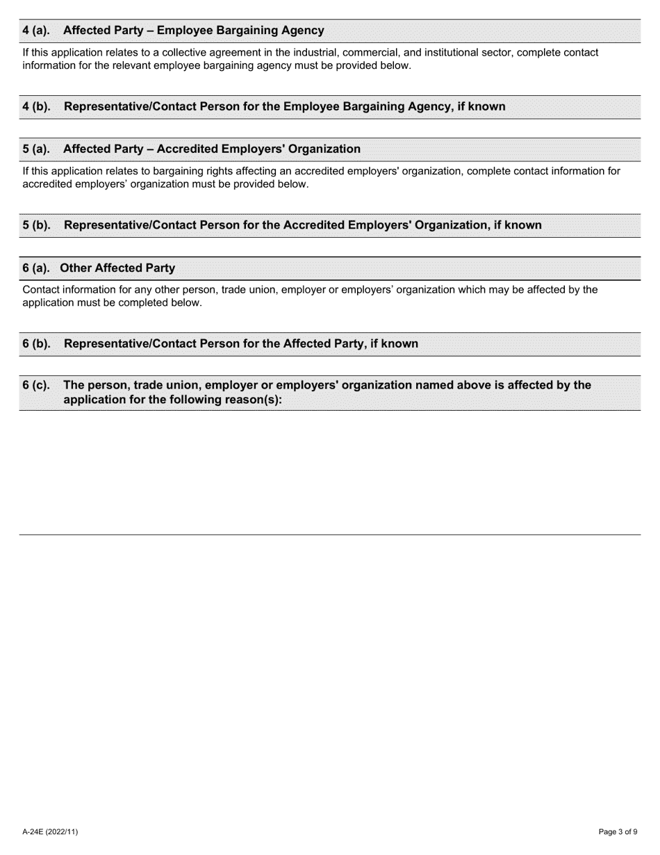 Form A-24 Application Under Section 69 and / or Subsection 1(4) of the Act (Sale of Business and / or Related Employer) - Ontario, Canada, Page 3
