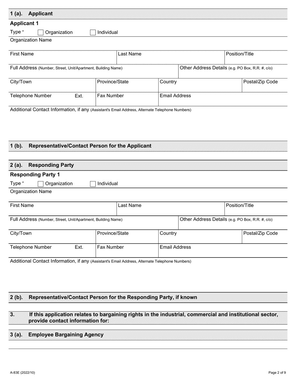 Form A-83 Application Under Section 127.2 of the Act (Termination of Bargaining Rights, Non-construction Employer) - Ontario, Canada, Page 2