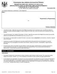 Forme A-83 Requete En Vertu De L&#039;article 127.2 De La Loi (Revocation Du Droit De Negocier, Employeur Exterieur a L&#039;industrie De La Construction) - Ontario, Canada (French)
