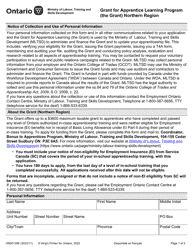 Document preview: Form ON00129E Grant for Apprentice Learning Program (The Grant) Northern Region - Ontario, Canada
