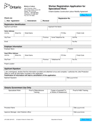 Document preview: Form JPO-002E Worker Registration Application for Specialized Work - Ontario, Canada