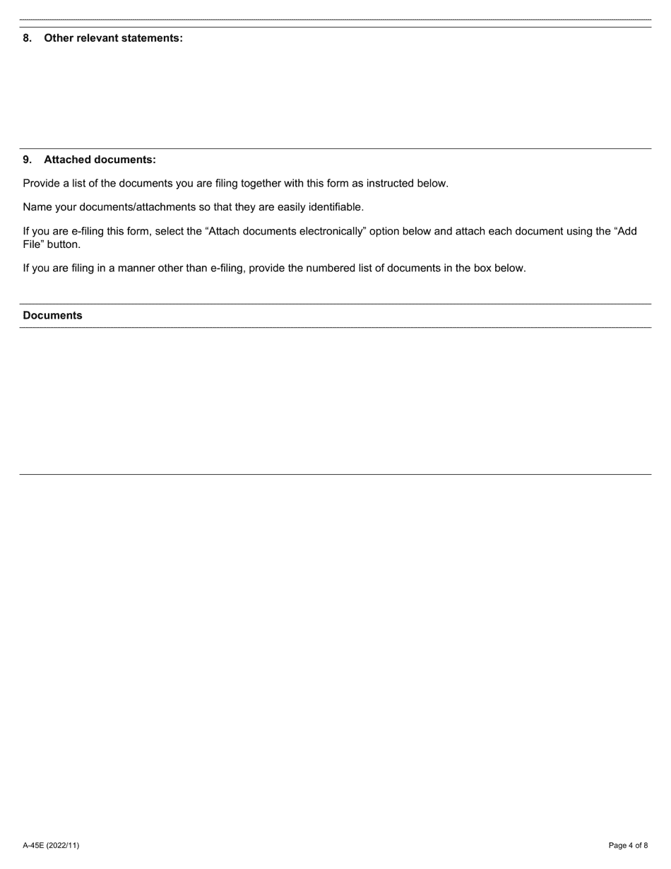 Form A-45 Application Concerning Failure to Furnish Financial Statement - Ontario, Canada, Page 4