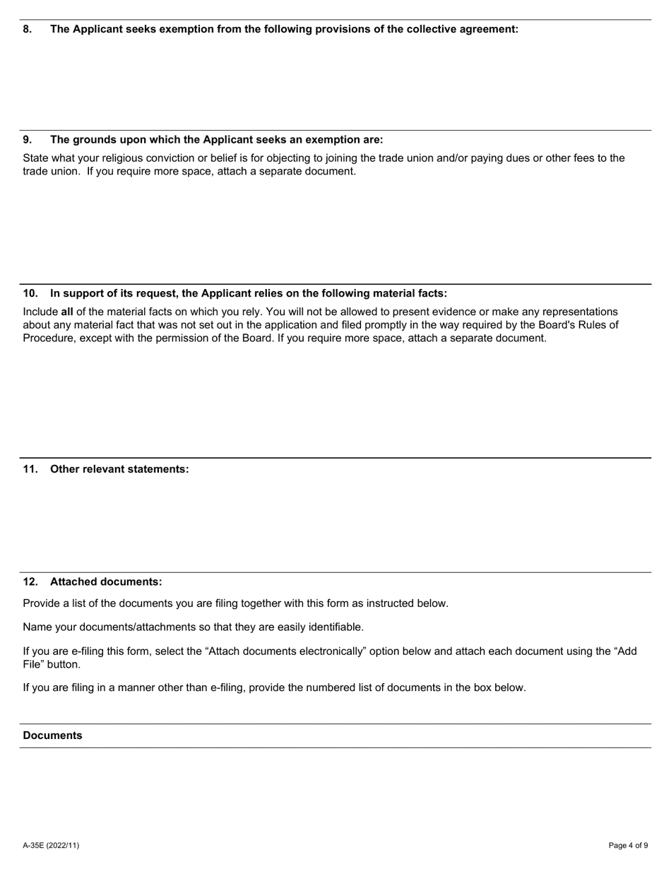Form A-35 Application for Religious Exemption - Ontario, Canada, Page 4