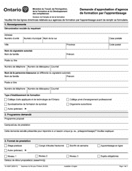 Document preview: Forme 12-1885F Demande D'approbation D'agence De Formation Par L'apprentissage - Ontario, Canada (French)