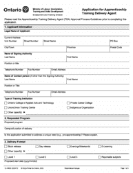 Document preview: Form 12-1885E Application for Apprenticeship Training Delivery Agent - Ontario, Canada