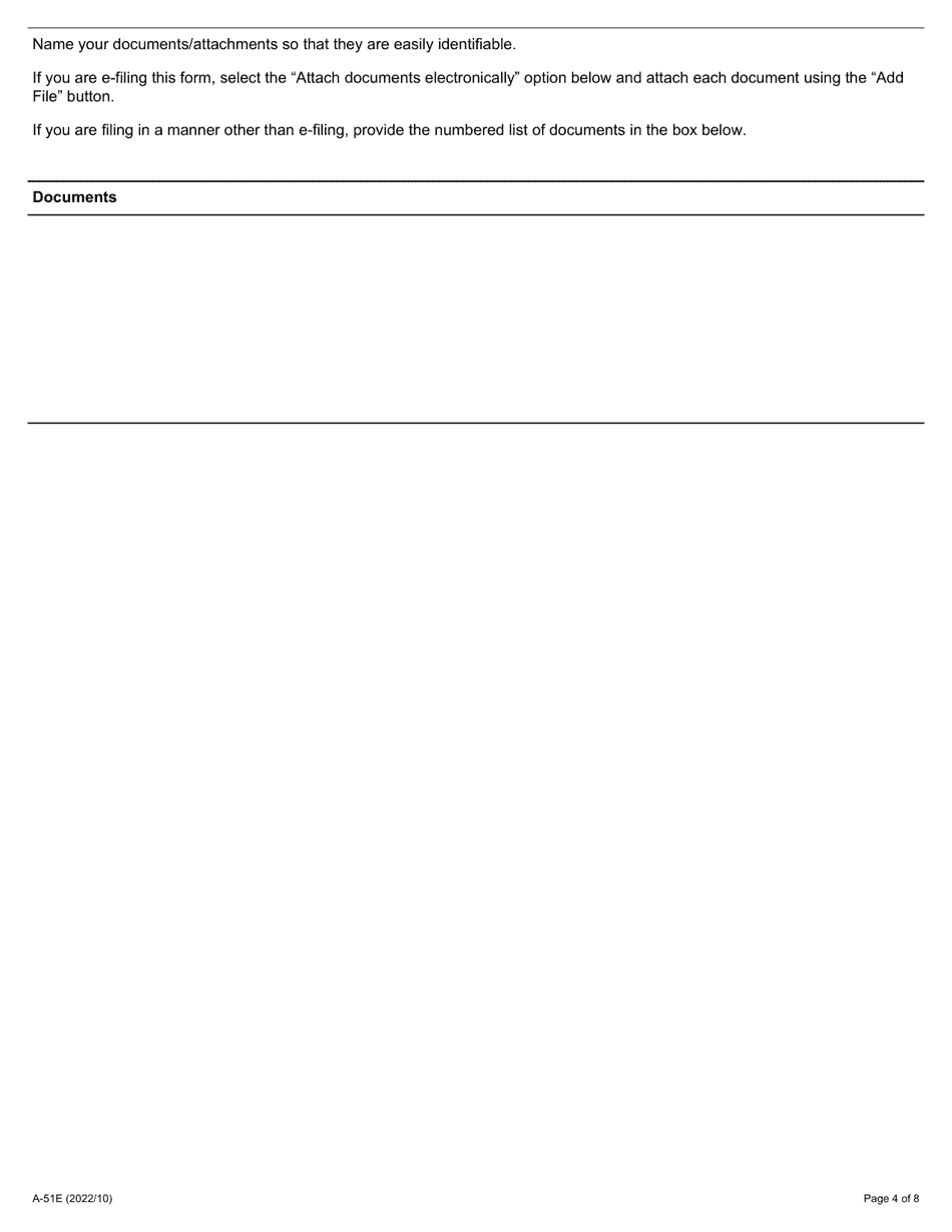 Form A-51 Application Under Section 62 of the Ccba or 56.1 of the Fppa - Ontario, Canada, Page 4