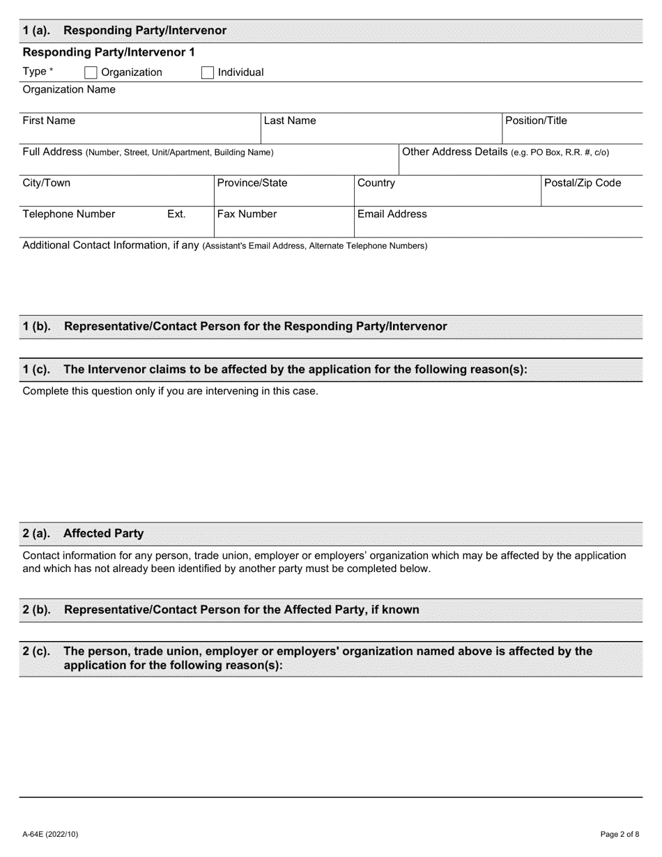 Form A-64 Response / Intervention - Application Under the Public Sector Labour Relations Transition Act, 1997 (Other Than Under Sections 21, 22 or 23 of the Act) - Ontario, Canada, Page 2