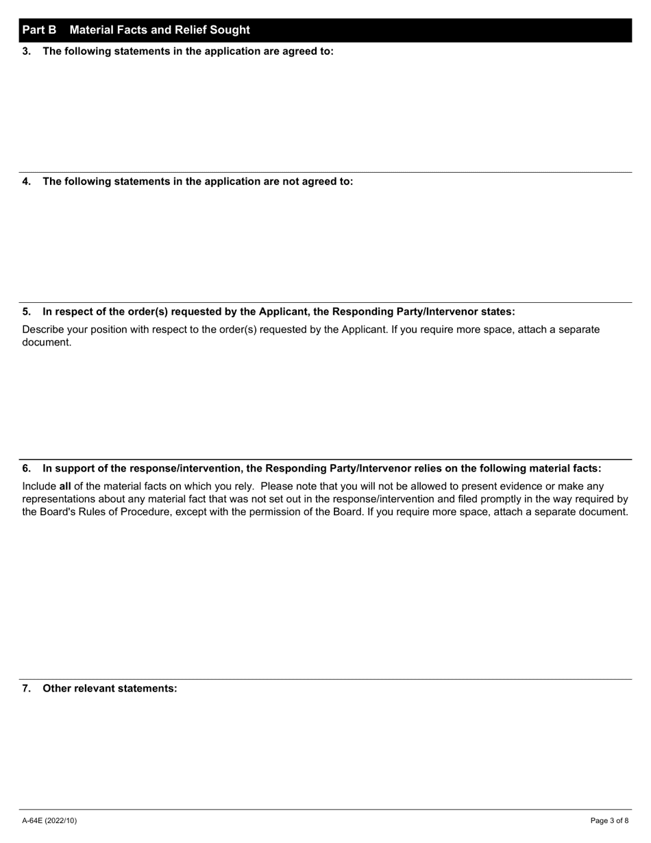 Form A-64 Response / Intervention - Application Under the Public Sector Labour Relations Transition Act, 1997 (Other Than Under Sections 21, 22 or 23 of the Act) - Ontario, Canada, Page 3