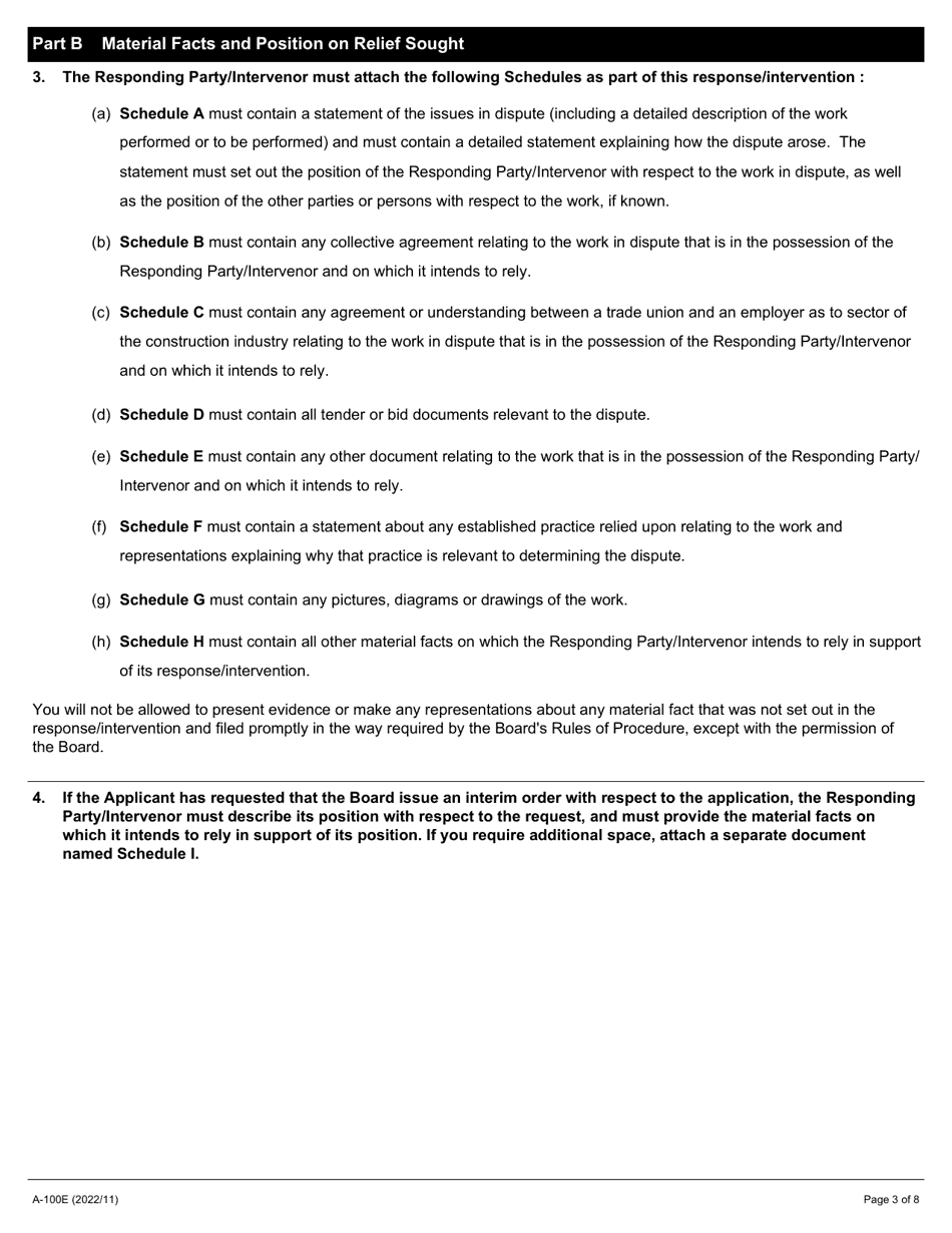 Form A-100 Response / Intervention - Application Concerning Sector Dispute in the Construction Industry - Ontario, Canada, Page 3