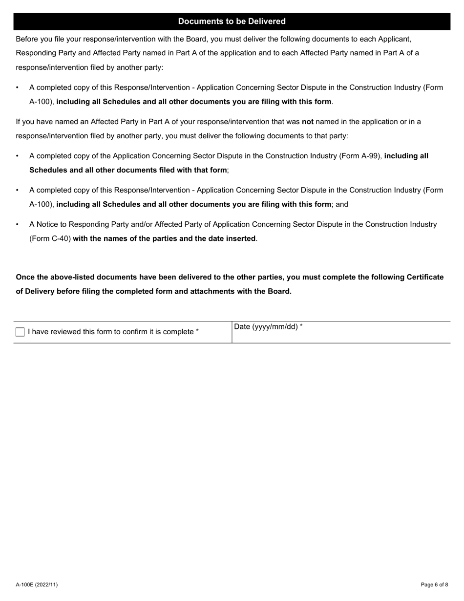 Form A-100 Response / Intervention - Application Concerning Sector Dispute in the Construction Industry - Ontario, Canada, Page 6