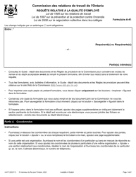 Document preview: Forme A-41 Requete Relative a La Qualite D'employe - Ontario, Canada (French)