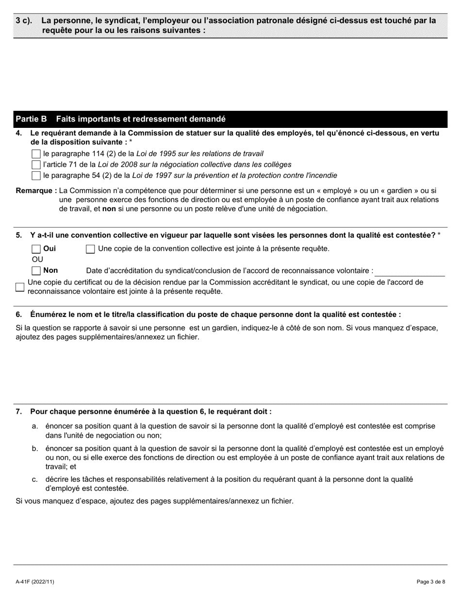 Forme A-41 Requete Relative a La Qualite Demploye - Ontario, Canada (French), Page 3