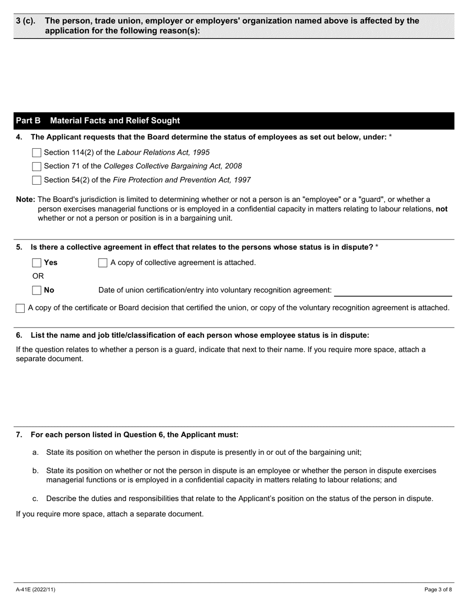 Form A-41 Application Regarding Employee Status - Ontario, Canada, Page 3