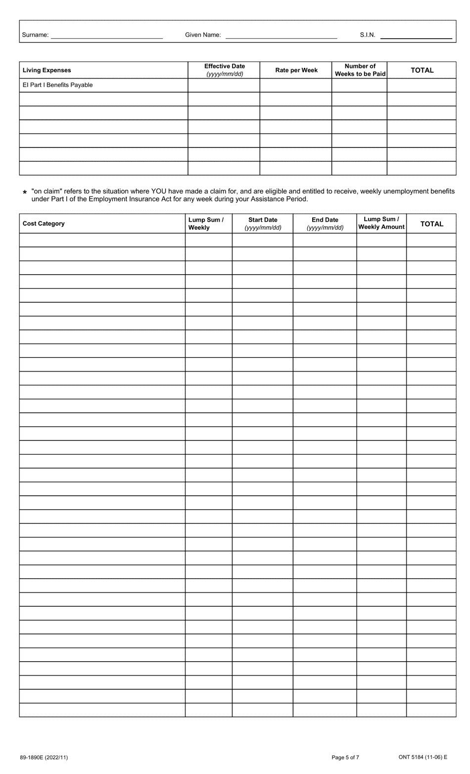 Form 89-1890E Skills Development Employment Benefit Contribution Agreement - Ontario, Canada, Page 5