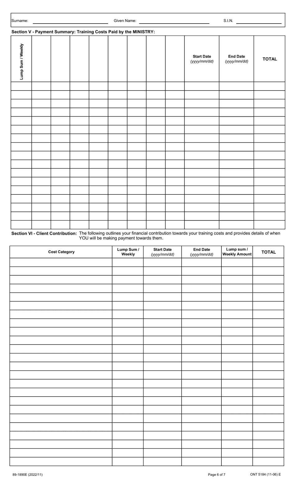Form 89-1890E Skills Development Employment Benefit Contribution Agreement - Ontario, Canada, Page 6