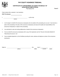 Document preview: Form 5 (1995E) Certificate of Appointment as Agent on Behalf of Anonymous Employee(S) - Ontario, Canada