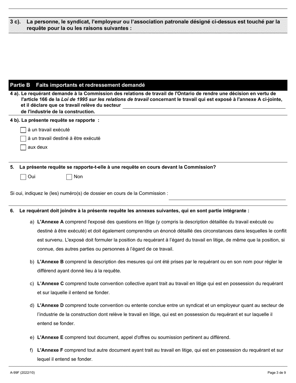 Forme A-99 Requete Relative a Un Conflit De Secteur Dans Lindustrie De La Construction - Ontario, Canada (French), Page 3