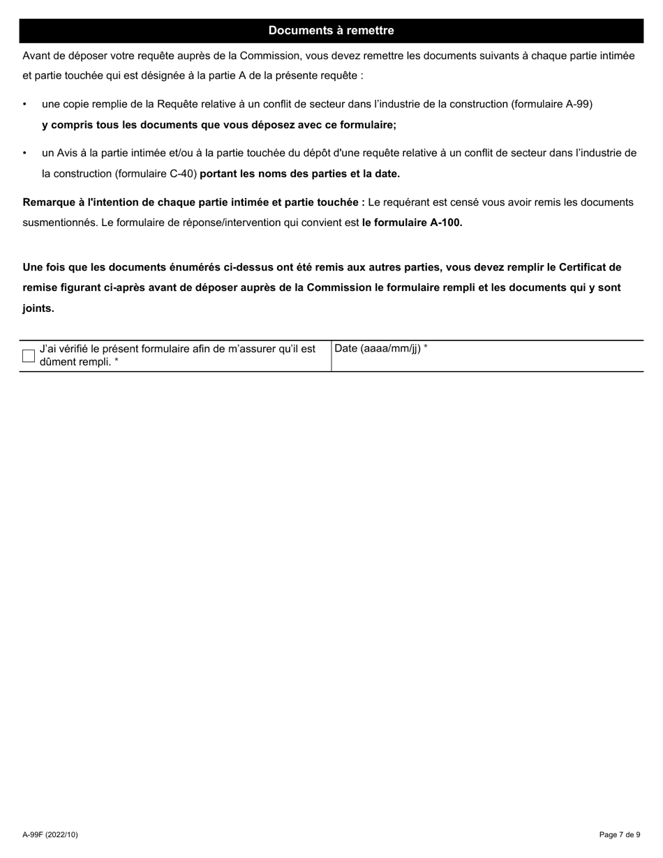 Forme A-99 Requete Relative a Un Conflit De Secteur Dans Lindustrie De La Construction - Ontario, Canada (French), Page 7