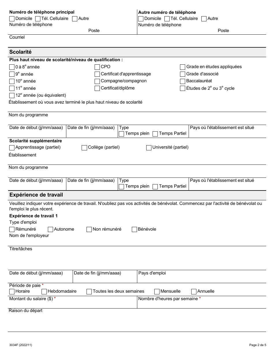 Forme 3034F Competences+ Ontario Inscription Du Participant - Ontario, Canada (French), Page 2
