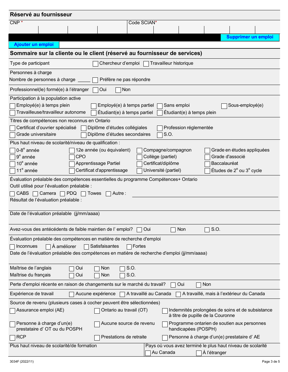 Forme 3034F Competences+ Ontario Inscription Du Participant - Ontario, Canada (French), Page 3