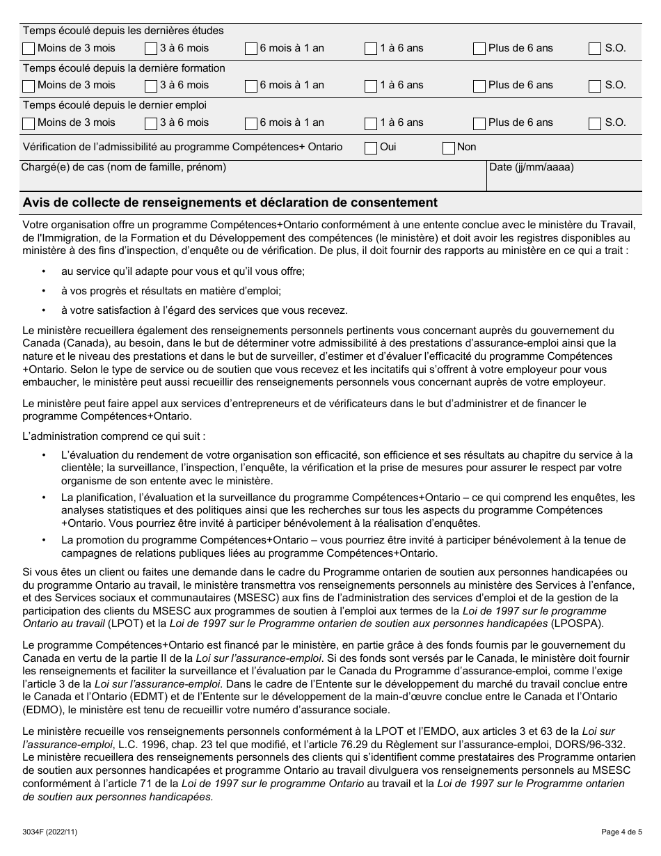 Forme 3034F Competences+ Ontario Inscription Du Participant - Ontario, Canada (French), Page 4