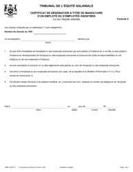 Document preview: Forme 5 (1995F) Certificat De Designation a Titre De Mandataire D'un Employe Ou D'employes Anonymes - Ontario, Canada (French)