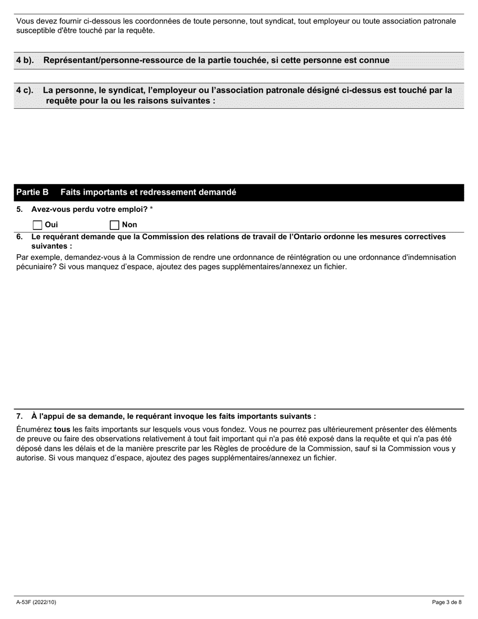 Forme A-53 Requete En Vertu De Larticle 50 De La Loi (Represailles Illicites) - Ontario, Canada (French), Page 3