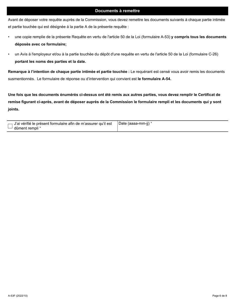 Forme A-53 Requete En Vertu De Larticle 50 De La Loi (Represailles Illicites) - Ontario, Canada (French), Page 6