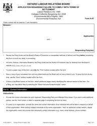 Document preview: Form A-43 Application Regarding Failure to Comply With Terms of Settlement - Ontario, Canada