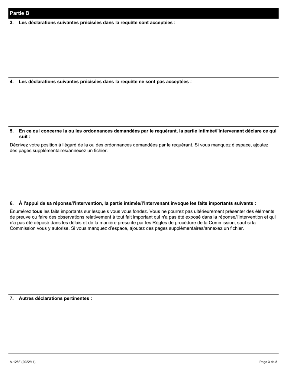 Forme A-128 Reponse / Intervention - Requete En Vertu De Larticle 28 Ou 45.1 De La Loi - Ontario, Canada (French), Page 3