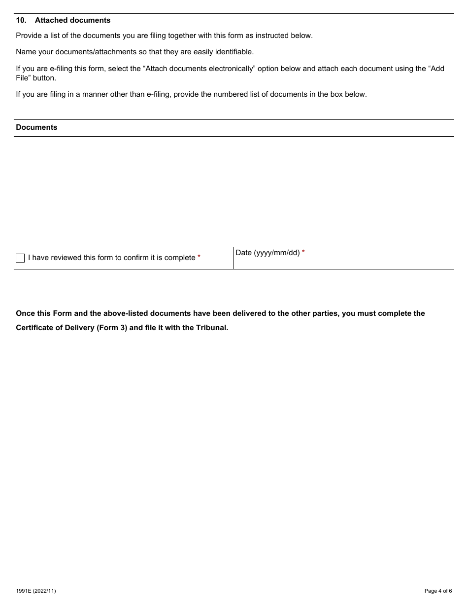 Form 1 (1991E) Application for Hearing - Ontario, Canada, Page 4