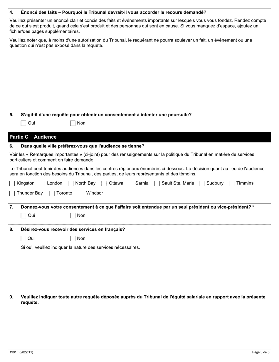 Forme 1 (1991F) Requete - Ontario, Canada (French), Page 3