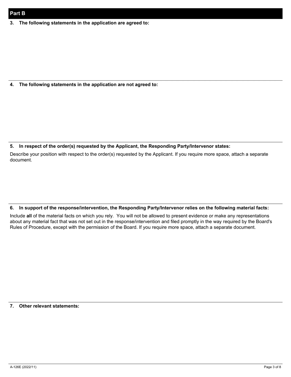 Form A-126 Response / Intervention - Application Under Section 25 or 26 of the Act - Ontario, Canada, Page 3