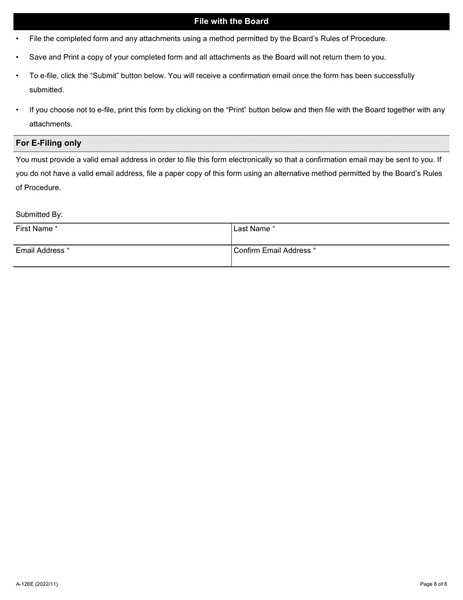 Form A-126 Response / Intervention - Application Under Section 25 or 26 of the Act - Ontario, Canada, Page 8
