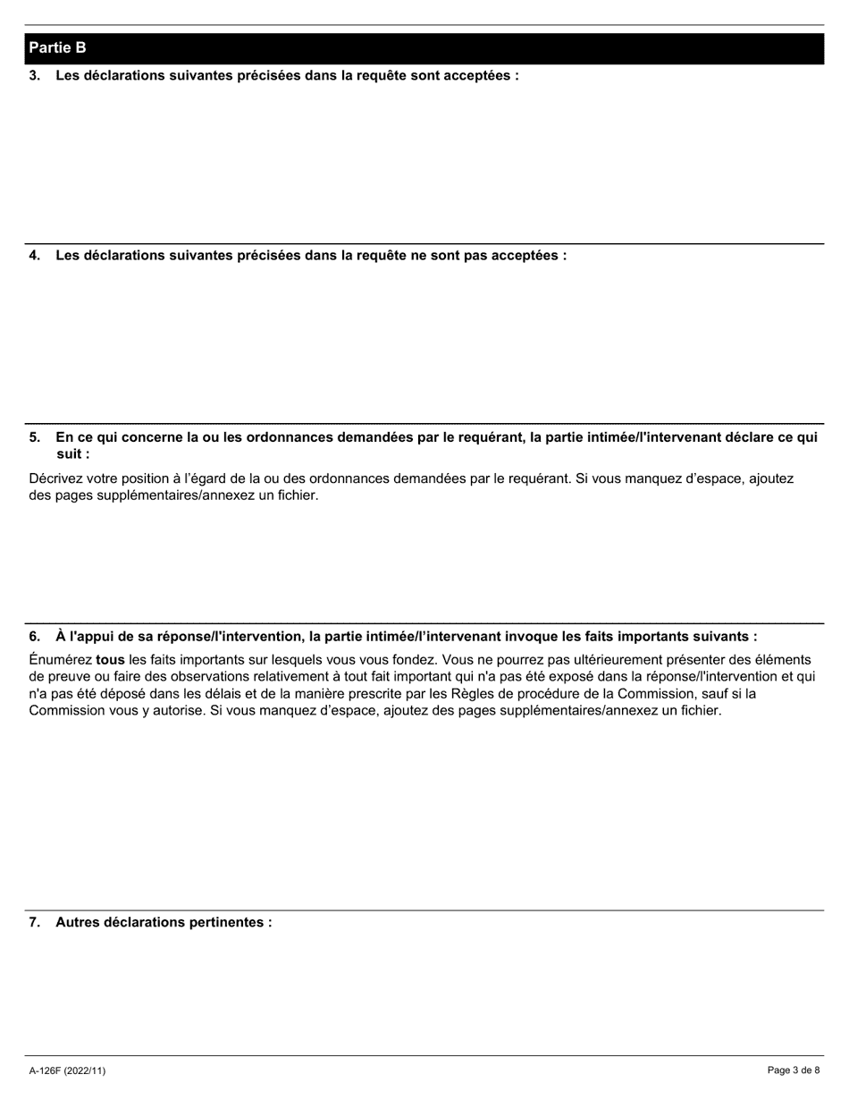 Forme A-126 Reponse / Intervention - Requete En Vertu De Larticle 25 Ou 26 De La Loi - Ontario, Canada (French), Page 3