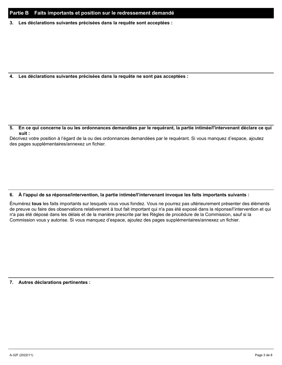 Forme A-32 Reponse / Intervention - Requete Relative a Lobligation Du Syndicat Detre Impartial Dans Le Choix DES Employes Pour Un Emploi - Ontario, Canada (French), Page 3