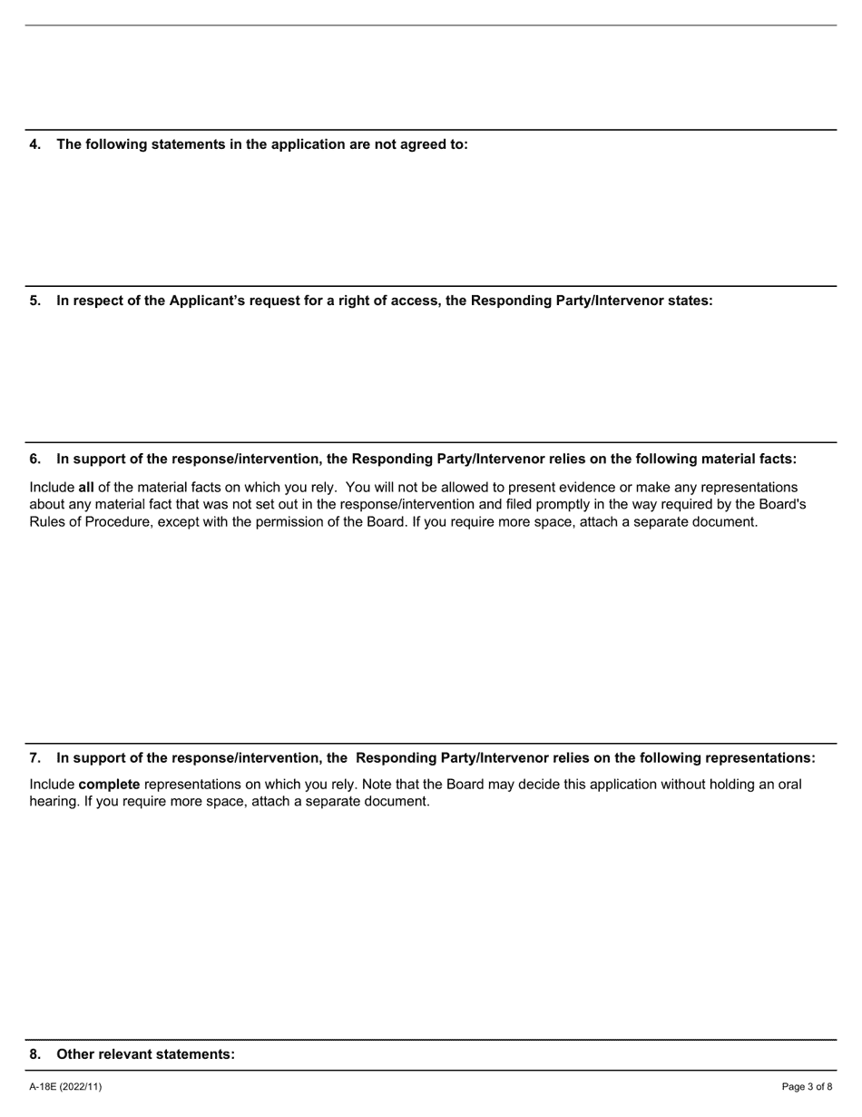 Form A-18 Response / Intervention - Application for Right of Access - Ontario, Canada, Page 3