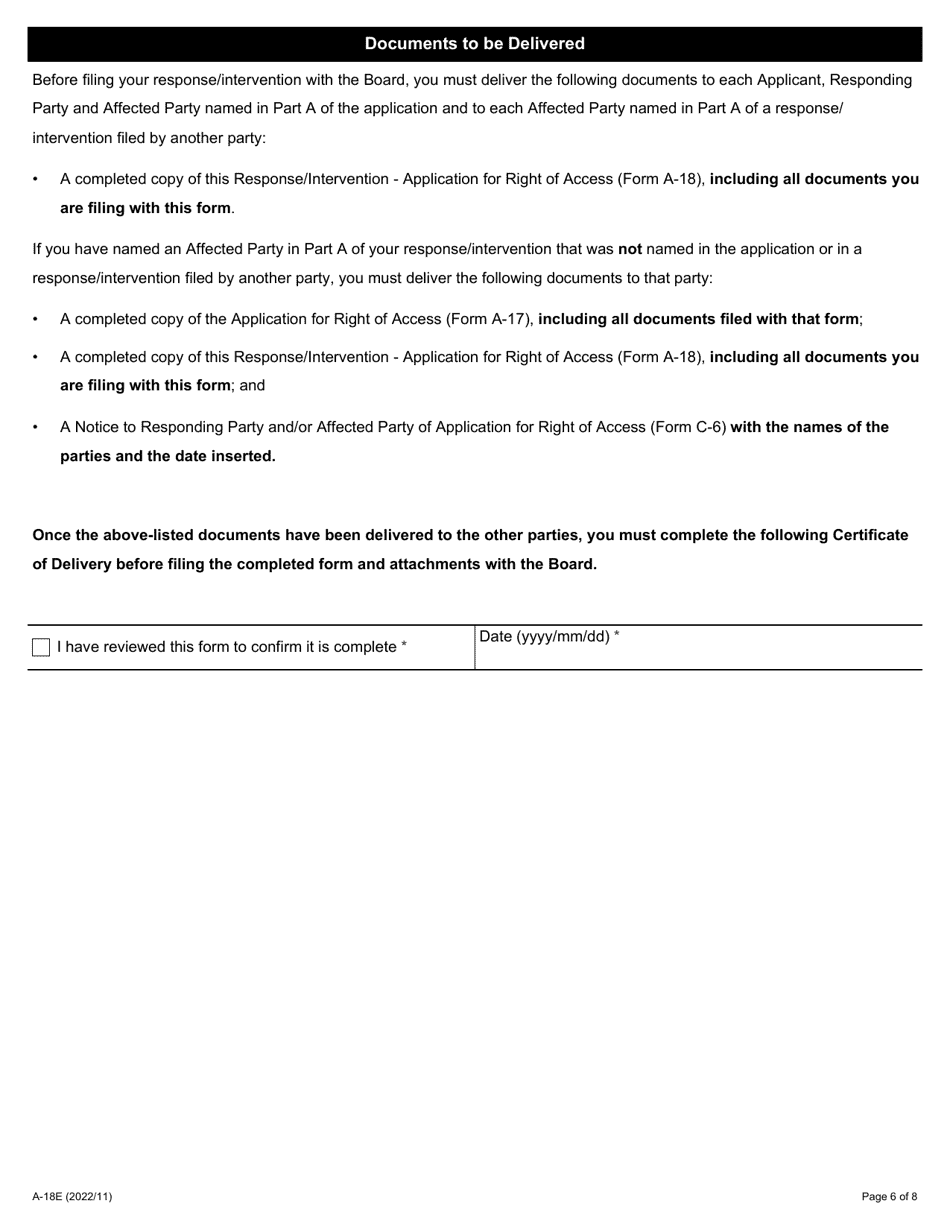 Form A-18 Response / Intervention - Application for Right of Access - Ontario, Canada, Page 6