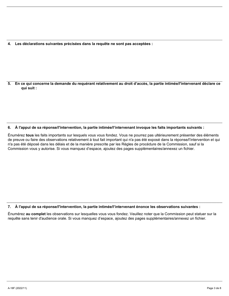 Forme A-18 Reponse / Intervention - Requete Relative Au Droit Dacces - Ontario, Canada (French), Page 3