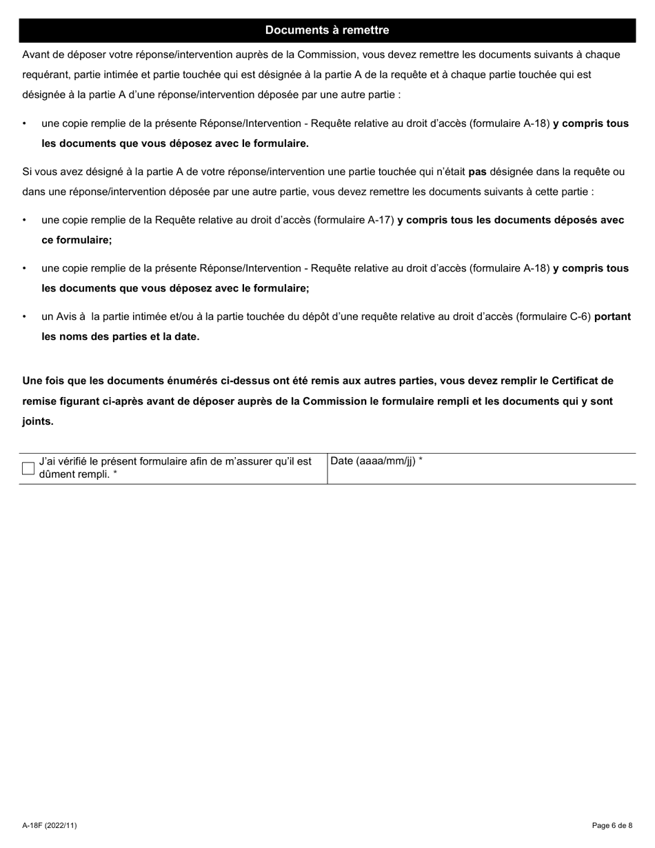Forme A-18 Reponse / Intervention - Requete Relative Au Droit Dacces - Ontario, Canada (French), Page 6