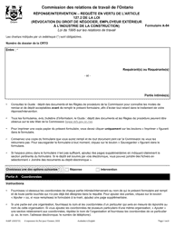 Document preview: Forme A-84 Reponse/Intervention - Requete En Vertu De L'article 127.2 De La Loi (Revocation Du Droit De Negocier, Employeur Exterieur a L'industrie De La Construction) - Ontario, Canada (French)