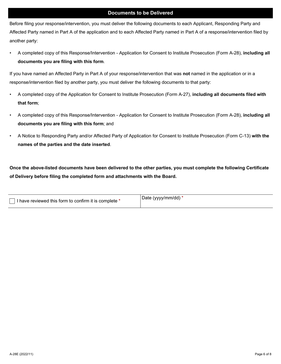 Form A-28 Response / Intervention - Application for Consent to Institute Prosecution - Ontario, Canada, Page 6